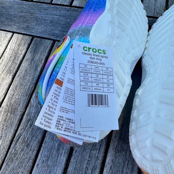 Crocs Classic Lined Mens 10 W 12 Clogs Spray Rainbow Tie Dye Slip On Shoes New - Picture 9 of 13
